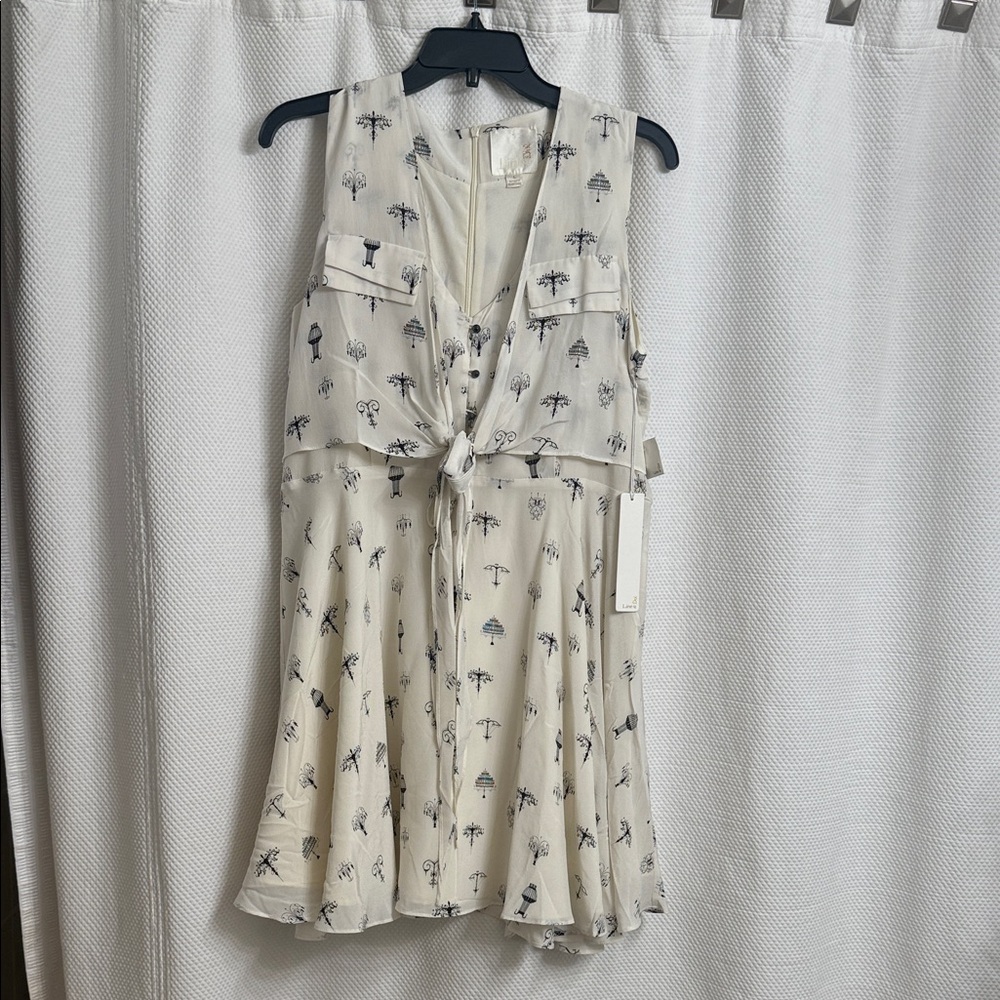 Line & Dot Cream and Black Silk Patterned Swing Dress - Size Large